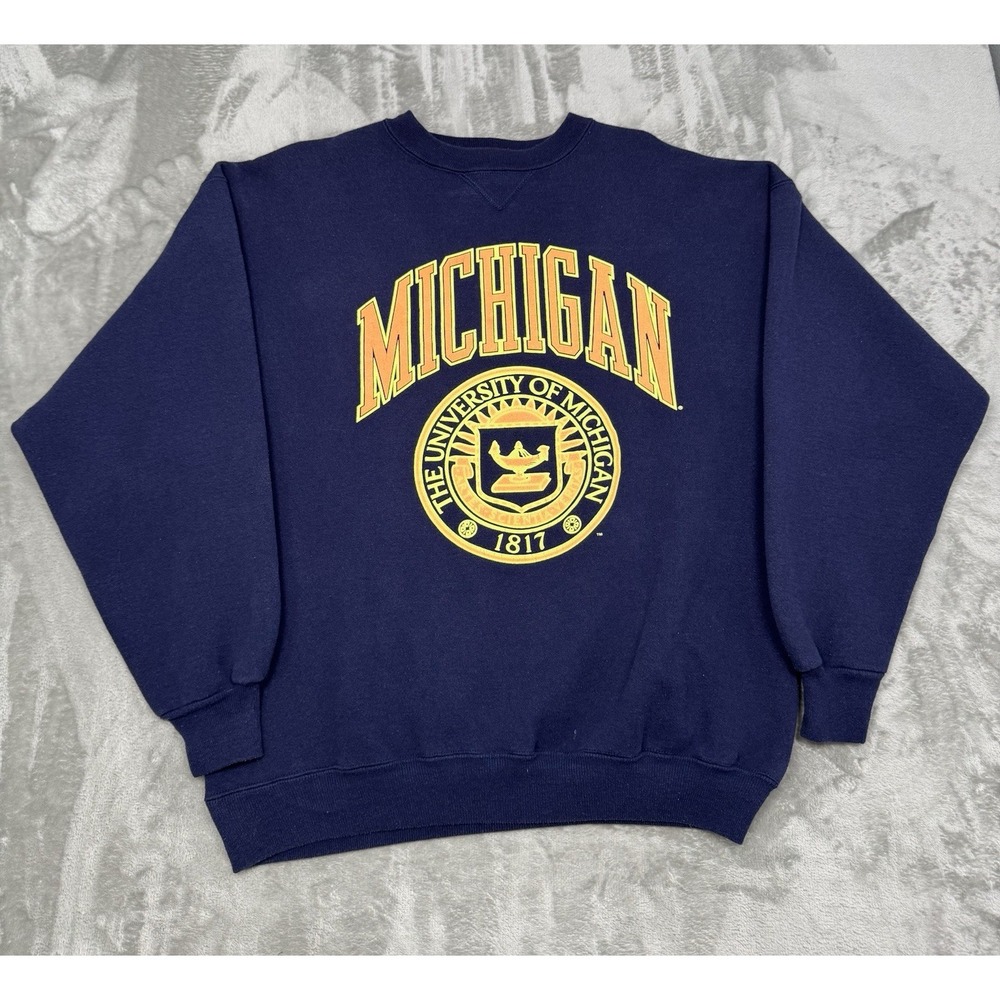 Vintage 90s University of Michigan Crewneck Mens XL Sweatshirt Navy Blue USA Y2K